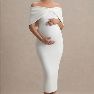 Club L white bow Bardot Elegant Off-Shoulder White Maternity Dress